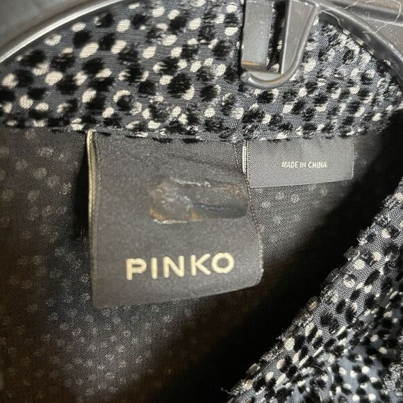 PINKO Mini Dress Women 2 Black Gray Dot Long Sleeve Ruffle Trim Viscose Silk - Picture 12 of 15